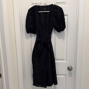 Ann Taylor Black Puff Sleeve Midi Dress
